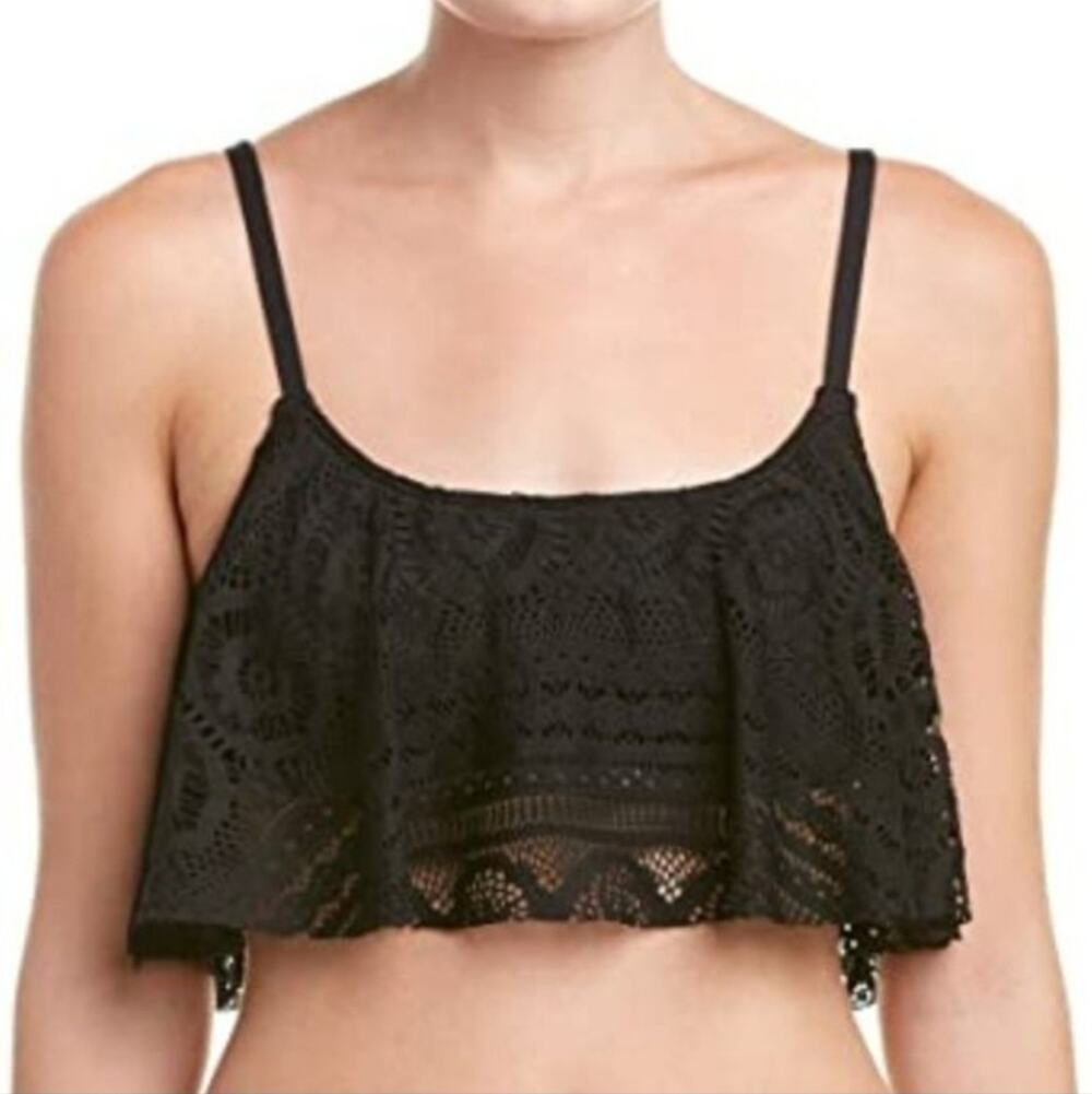 NWT Kenneth Cole Reaction | Flounce Lace Black Bikini Top